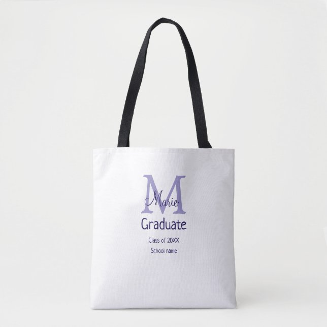 Bolsa Tote Formando adicione nome monograma roxo simples m (Frente)