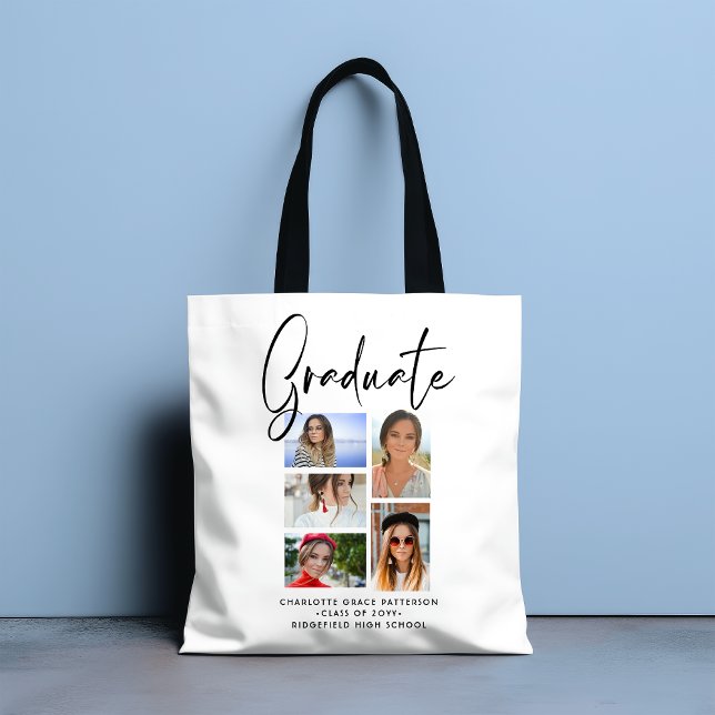Bolsa Tote Formando Elegante de Graduação Multifoto de Script (Criador carregado)