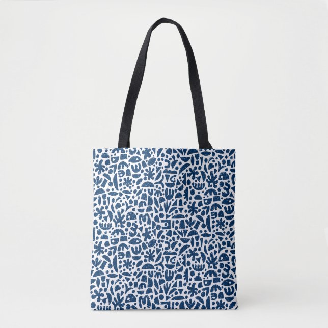 Bolsa Tote Formas Abstrato 140821 - Azul Indigo em Branco (Frente)