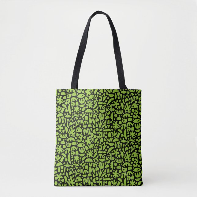 Bolsa Tote Formas Abstrato 140821 - Verde marciano sobre pret (Frente)