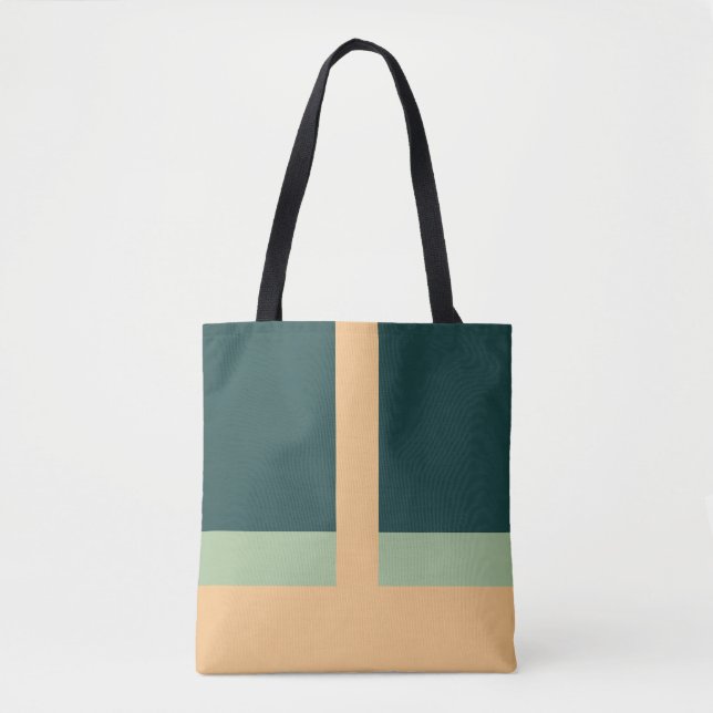 Bolsa Tote Formas Geométricas Cores de Apricot Verde Abstrato (Frente)