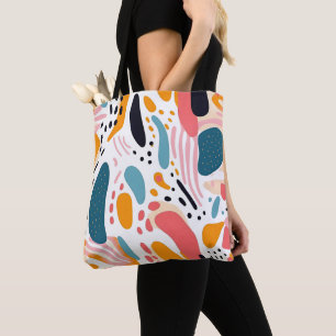 Bolsa Tote Formas Orgânicas Abstratas Coloridas Padrão Boho