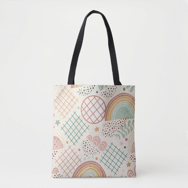 Bolsa Tote Formas Retro e Texturas Pontilhadas em Pastéis Ter (Frente)