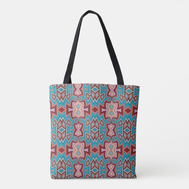 Bolsa Tote Formas Tribais Multi Turquesa Inspiradas (Verso)