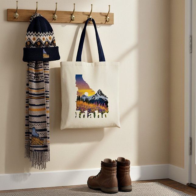 Bolsa Tote Formato de Idaho com montanha e flores silvestres (Criador carregado)