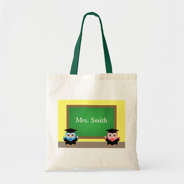 Bolsa Tote Formatura de Professores Fofos Corujas Personaliza (Frente)