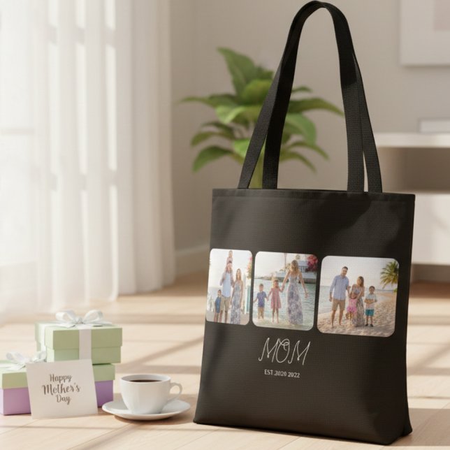 Bolsa Tote Foto 3 Script Preto Estabelecido Mamãe (Criador carregado)
