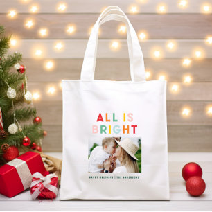 Bolsa Tote Foto colagem natal natal arco-íris colorido brilh