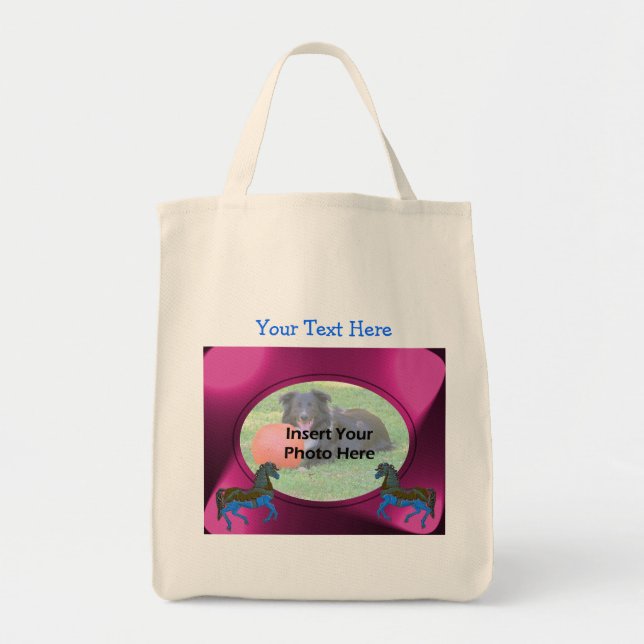 Bolsa Tote Foto Colorida Design de Cavalos Carrossel (Frente)