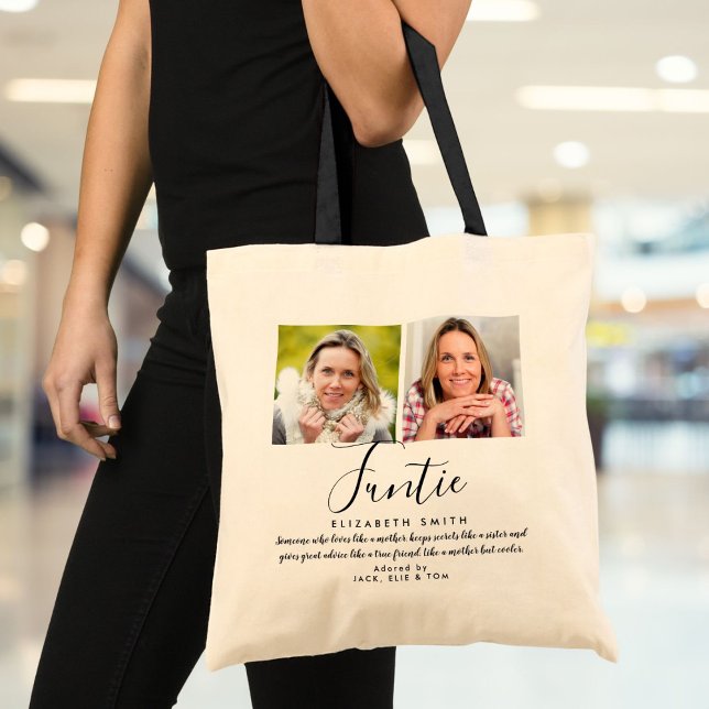Bolsa Tote Foto da Cota da Tia de Script Moderno Funtie (Funtie Modern Script Auntie Quote Photo Tote Bag)