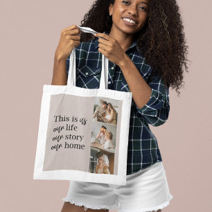 Bolsa Tote Foto da família de Casais modernos e citação da fa