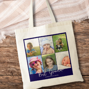Bolsa Tote Foto da Melhor Avó Azul Personalizada