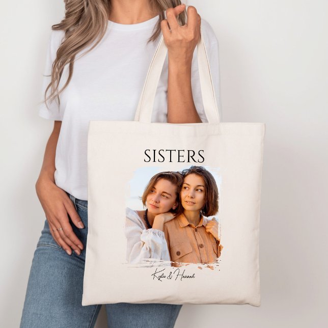 Bolsa Tote Foto das Irmãs de Caligrafia Moderna Simples (Criador carregado)