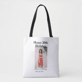 Bolsa Tote Foto de 20 de aniversário feliz, simples e simples