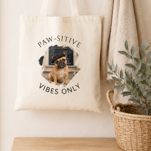 Bolsa Tote Foto de cachorro Bulldog Francês com vibrações pos