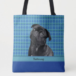 Bolsa Tote Foto de Cão Azul-Teal e Turquesa Personalizada
