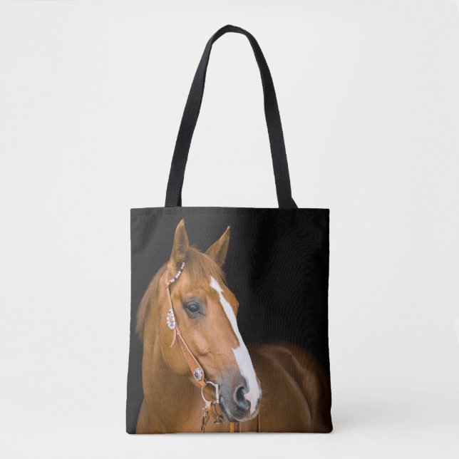 Bolsa Tote Foto de Cavalo Quarto de Milha Marrom Branco (Frente)