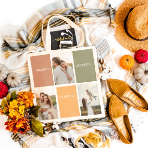 Bolsa Tote Foto de Colagem da Família   Agradecido Grateful