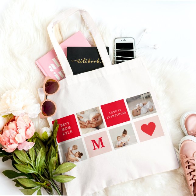 Bolsa Tote Foto de Colagem Moderna Vermelha e Rosa, a melhor  (Criador carregado)