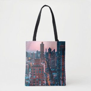 BOLSA TOTE FOTO DE EDIFÍCIOS DE ALTO RISCO COM SK AZUL E PIN