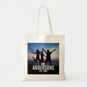 Bolsa Tote Foto de família personalizada com nome de famíli