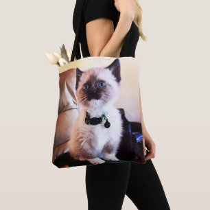 Bolsa Tote Foto de Kitten Siamese Azul Mascarado Adorável