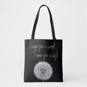 Bolsa Tote Foto de macro de dandelion preto e branco Inspirac