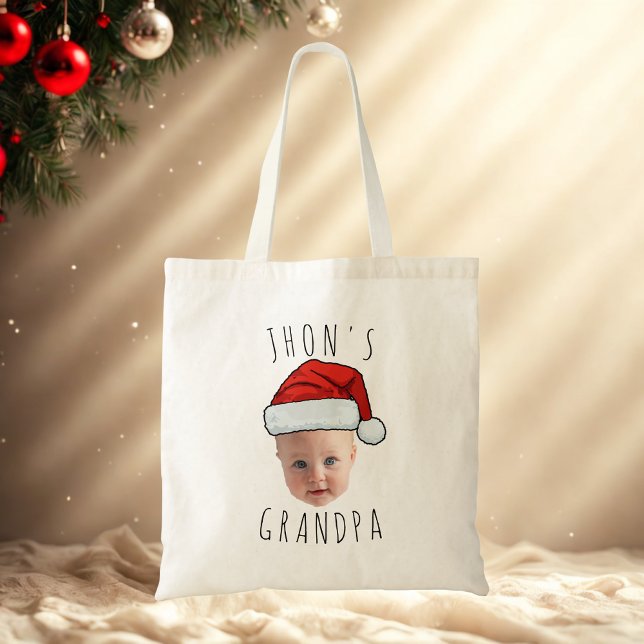 Bolsa Tote Foto de Natal personalizada do rosto do bebê Santa (Criador carregado)