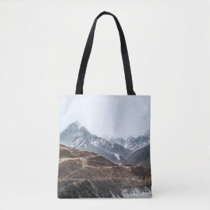 BOLSA TOTE FOTO DE PAISAGEM DAS MONTANHAS SOB NUVENS BRANCAS