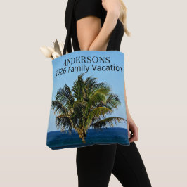 Bolsa Tote Foto de Palmeira & Oceano | Nome da Família + Ano