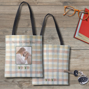 Bolsa Tote Foto do Cachorro Amarelo e Xadrez Laranja Melhor B