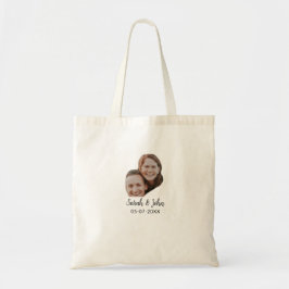 Bolsa Tote Foto do casal com nome e data simples casamento