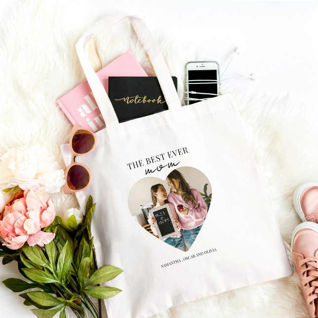 Bolsa Tote Foto do Coração da Melhor Mãe Personalizada  (Criador carregado)