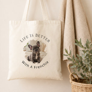 Bolsa Tote Foto do French Bulldog Frenchie A Vida é Melhor