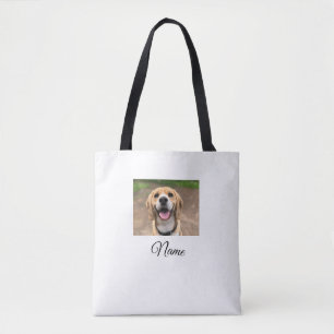 Bolsa Tote Foto do gato-do-cão adicionar nome de animal cu pe