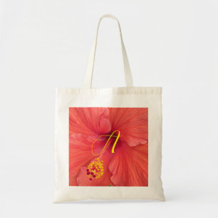Bolsa Tote Foto do Orange Hibiscus com Script Inicial do Rico