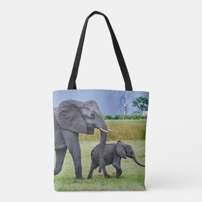 Bolsa Tote Foto do vitelo do elefante selvagem (Verso)