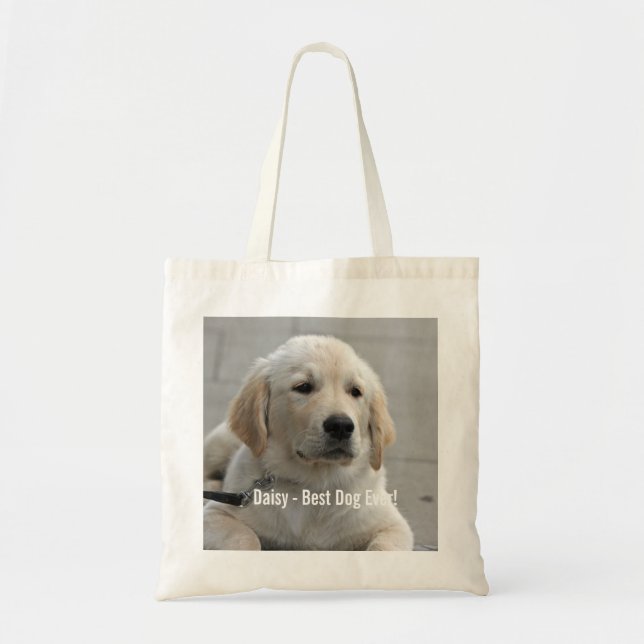Bolsa Tote Foto e nome do cão de retenção do Ouro personaliza (Frente)