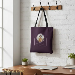 Bolsa Tote Foto e Nome Personalizados com Título Roxo Escuro