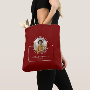 Bolsa Tote Foto e Nome Personalizados com Título Vermelho Esc