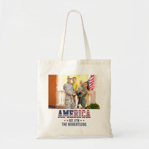 Bolsa Tote Foto e Texto Personalizados América Est 1776 Patri