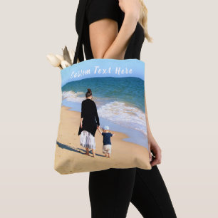 Bolsa Tote Foto e texto personalizados - seu próprio Design -