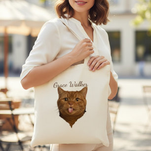 Bolsa Tote Foto Engraçada de Gato Blep Personalizada Nome Tel