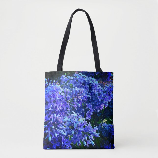 Bolsa Tote Foto floral azul roxa-azul romântica azul (Frente)