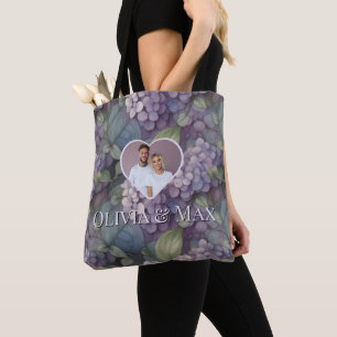 Bolsa Tote Foto floral de cor-de-água púrpura empoeirada Eleg
