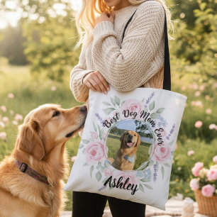 Bolsa Tote Foto Floral em Aquarela Melhor Mãe de Cachorro do 
