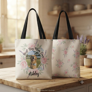 Bolsa Tote Foto Floral em Aquarela Melhor Mãe de Cachorro do 