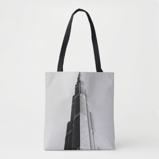 BOLSA TOTE FOTO GRAYSCALE DO EDIFÍCIO DE ALTO AUMENTO (Frente)