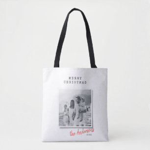 Bolsa Tote Foto mínima moderna da família de Natal vintage
