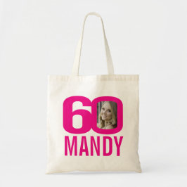 Bolsa Tote Foto personalizada 60° aniversário rosa brilhante 